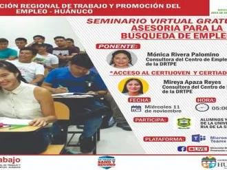 SEMINARIO VIRTUAL GRATUITO ASESORÍA PARA LA BÚSQUEDA DE EMPLEO