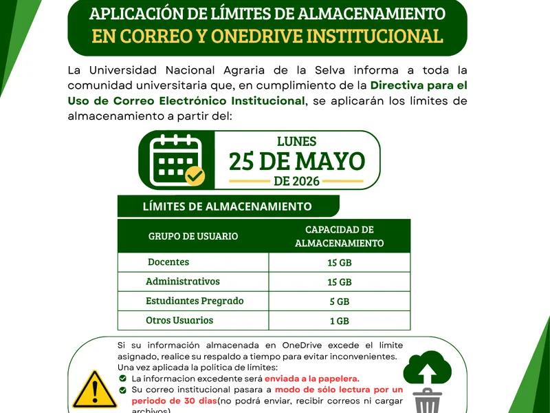 COMUNICADO INSTITUCIONAL: Aplicación de límites de almacenamiento en correo institucional y OneDrive