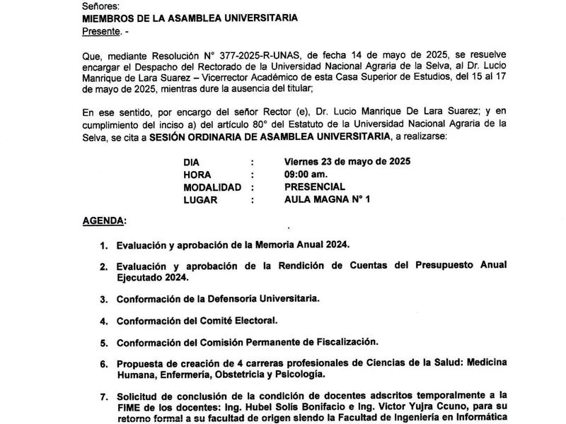 SESIÓN ORDINARIA DE ASAMBLEA UNIVERSITARIA