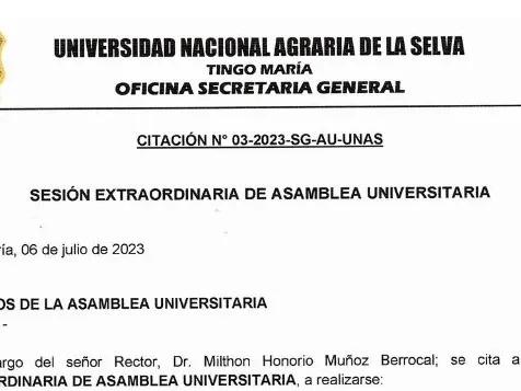 CITACION SESION EXTRAORDINARIA DE ASAMBLEA UNIVERSITARIA